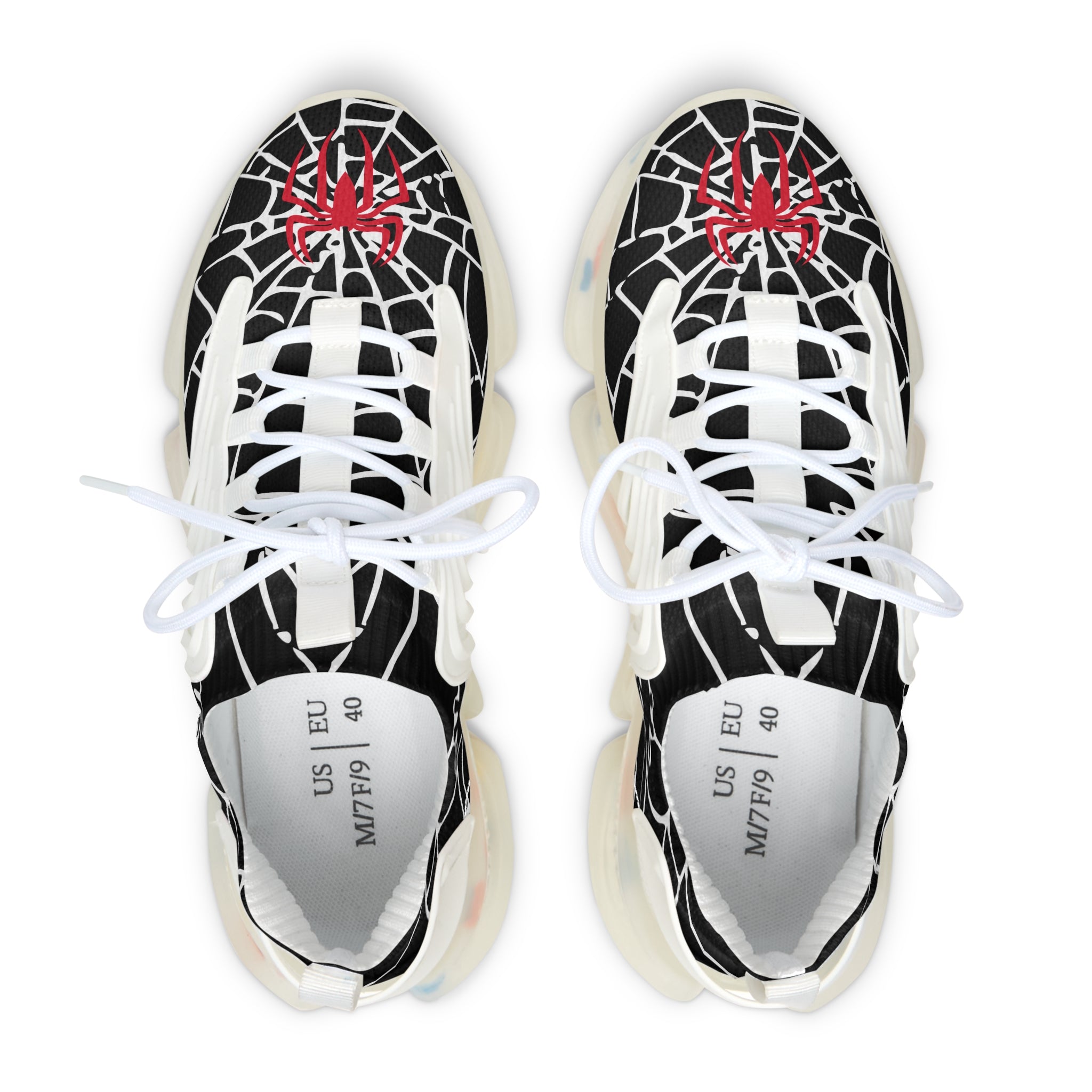 Red and white spiders on a spider's web Mesh Sneakers - Spider Web Women's Sneakers