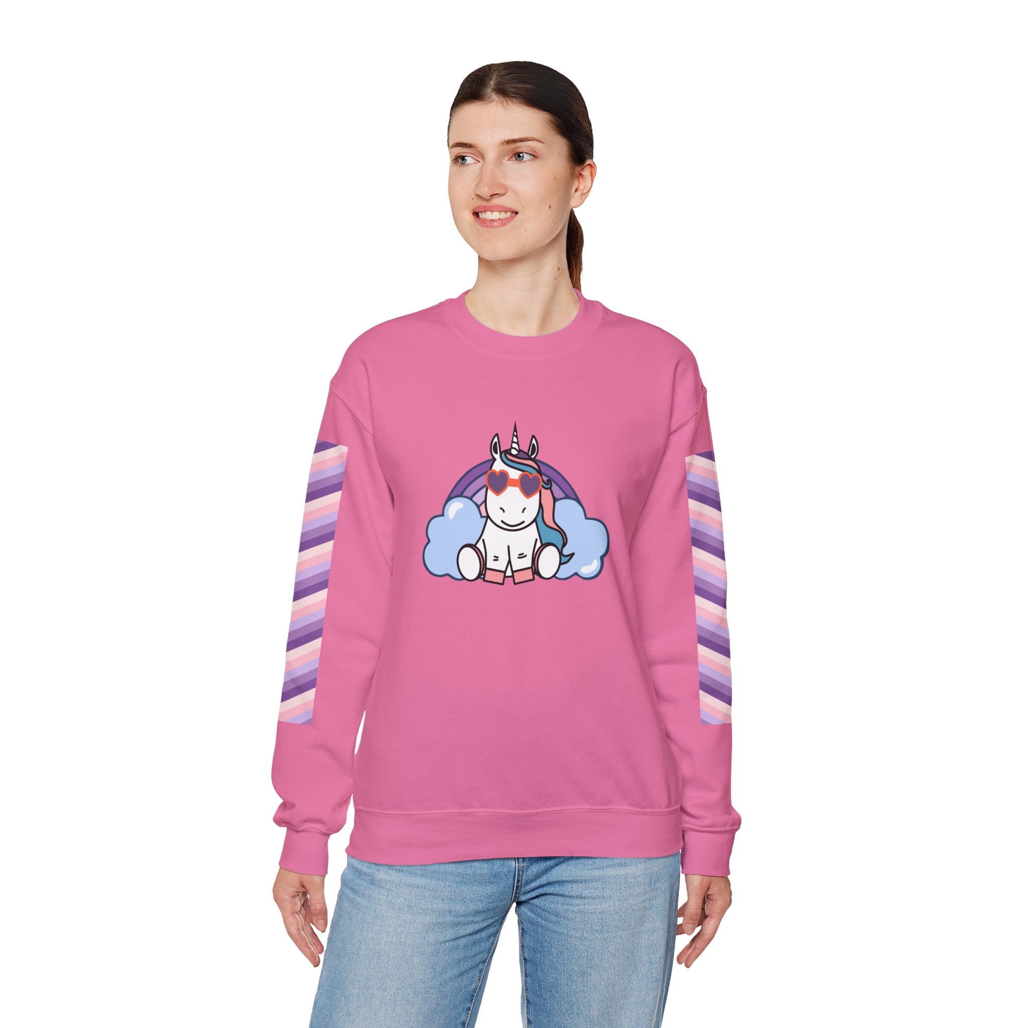 Unicorn with Rainbow Sweatshirt, Magical Crewneck Jumper for Adults, Colorful Sweater, Gift for Fantasy Lover, Festival Clothing, Cozy