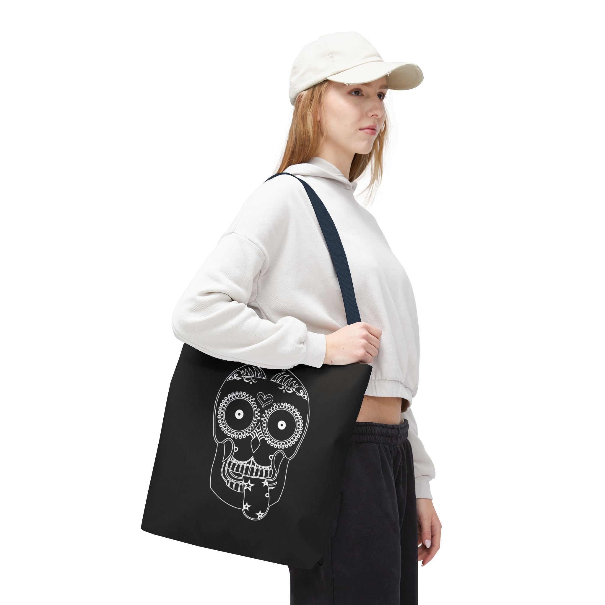 Gothic Skull Tote Bag, Halloween Bag, Spooky Shoulder Bag, Skull and Spider Grocery Tote, Gothic Handbag, Creepy Skull Purse