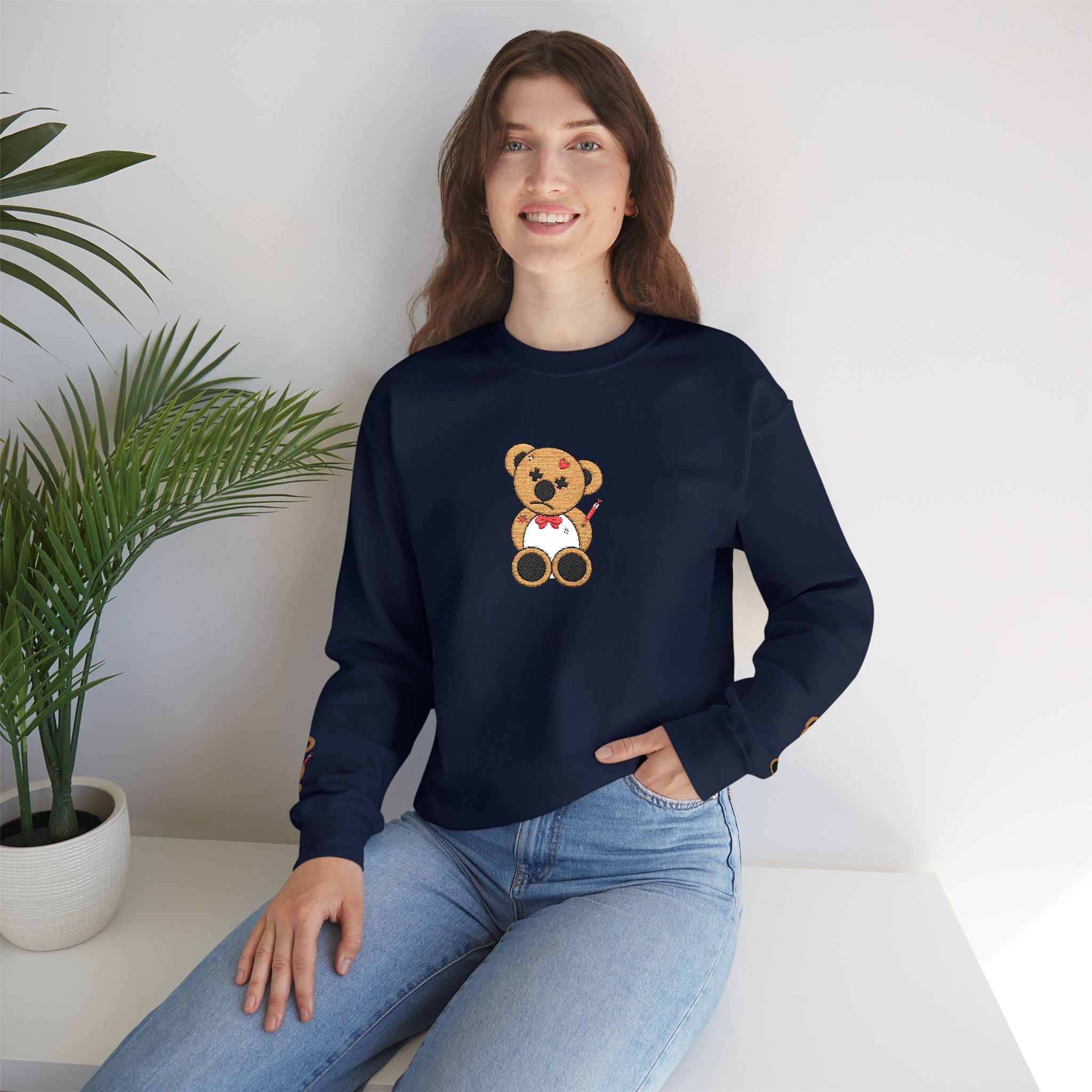 Embroidered Little Teddy Bear Crewneck Sweatshirt