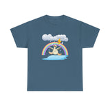 Crazy duck in rainy weather with rainbows and lightning Heavy Cotton Tee