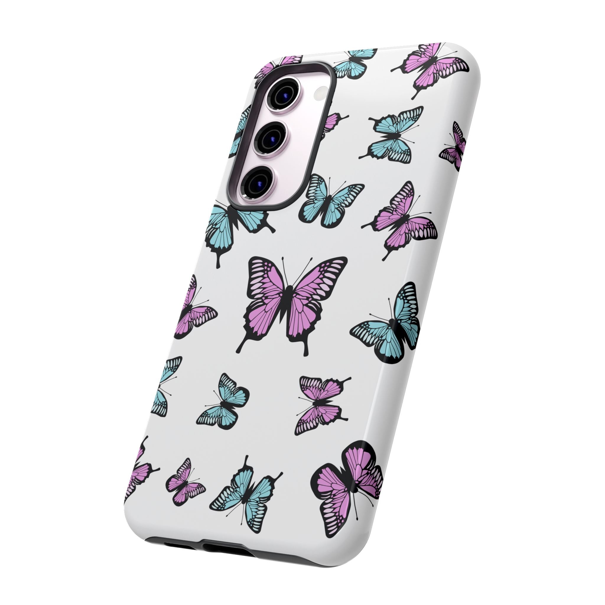 Butterfly Pattern White Background Phone Cases, Protective Cover, Strong Cases, Impact Resistant, Floral Design, Unique Gifts