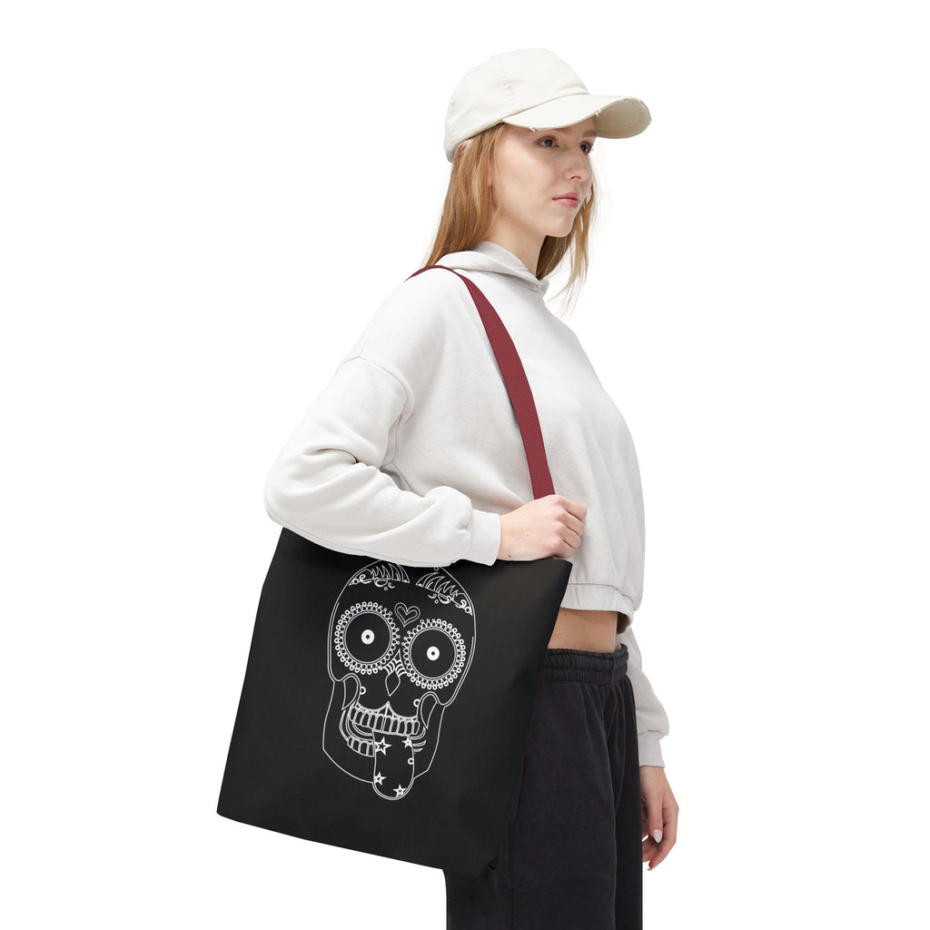 Gothic Skull Tote Bag, Halloween Bag, Spooky Shoulder Bag, Skull and Spider Grocery Tote, Gothic Handbag, Creepy Skull Purse