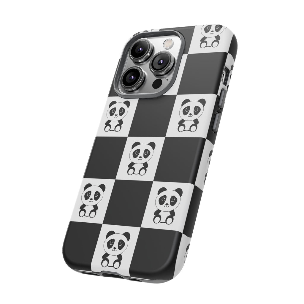 Panda Chessboard Tough Cases, Cute Panda Phone Covers, Chess Pattern iPhone Case, Board Games Phone Accessories, Animal Lover Tech