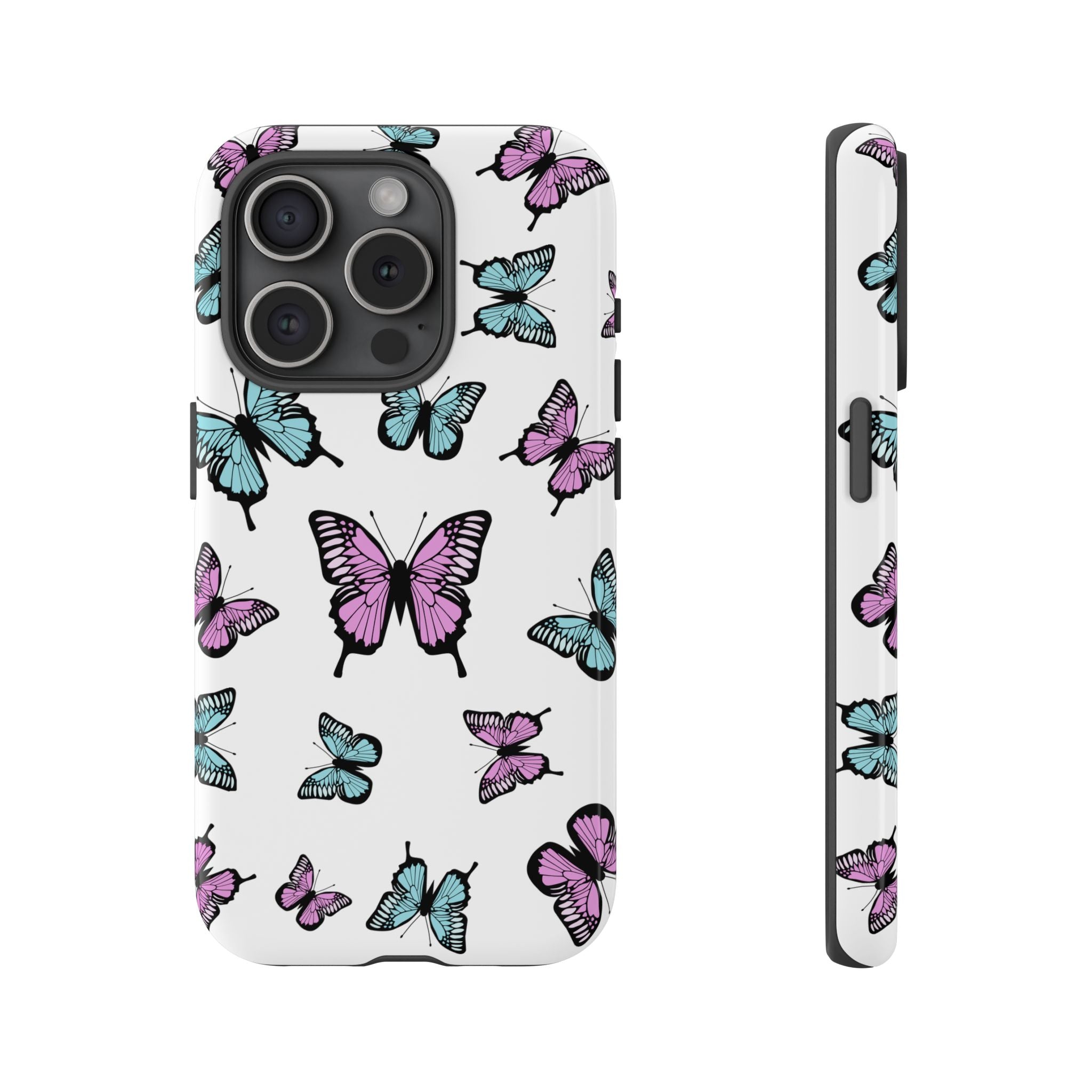 Butterfly Pattern White Background Phone Cases, Protective Cover, Strong Cases, Impact Resistant, Floral Design, Unique Gifts