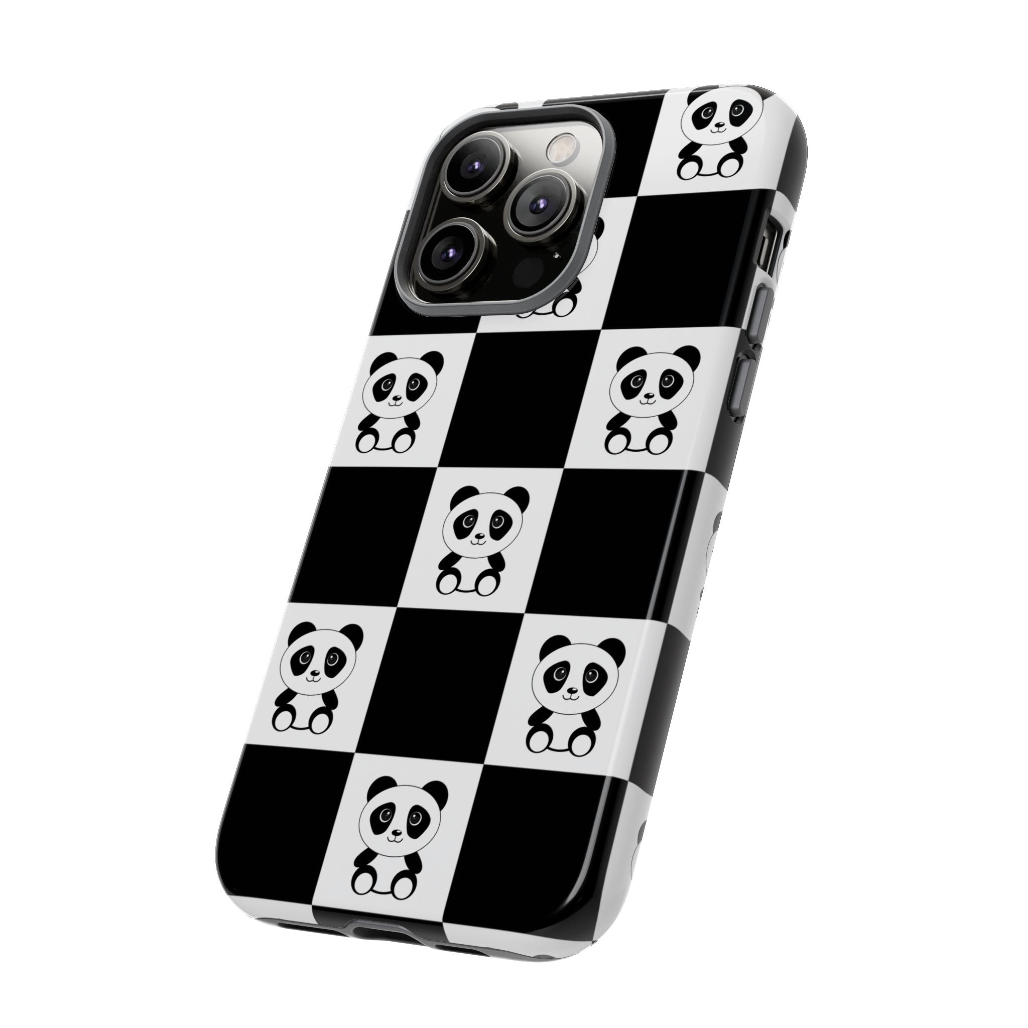 Panda Chessboard Tough Cases, Cute Panda Phone Covers, Chess Pattern iPhone Case, Board Games Phone Accessories, Animal Lover Tech