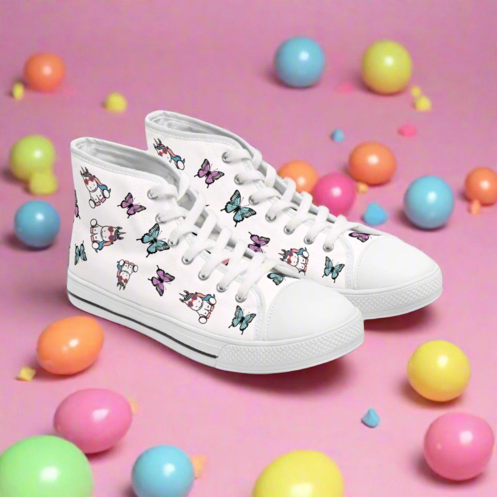 Kawaii Unicorn Women's High Top Sneakers, Cute Sneaker Shoes, Magical Fairy Tale Unicorn Footwear, Gift for Unicorn Lovers, Unicorn