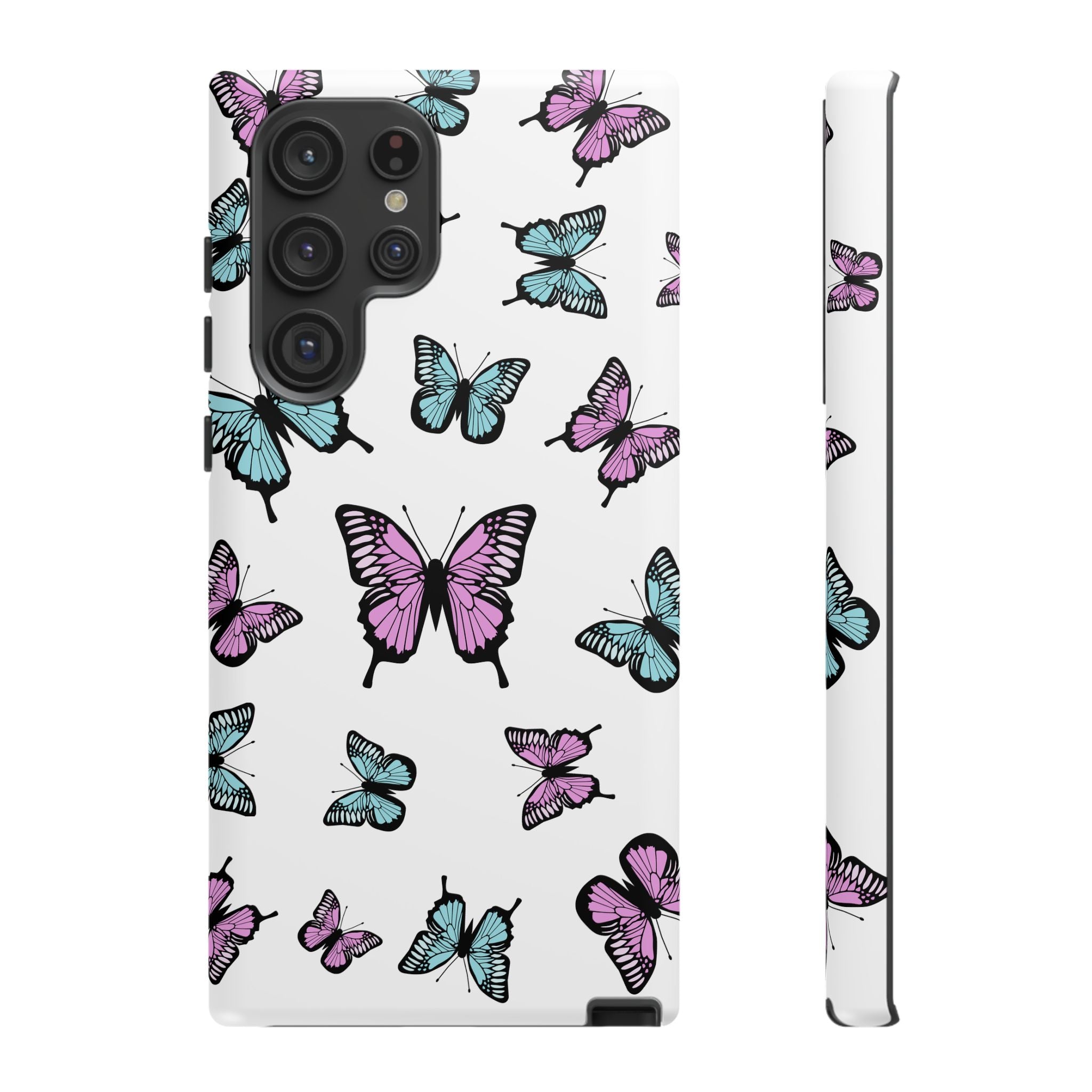 Butterfly Pattern White Background Phone Cases, Protective Cover, Strong Cases, Impact Resistant, Floral Design, Unique Gifts