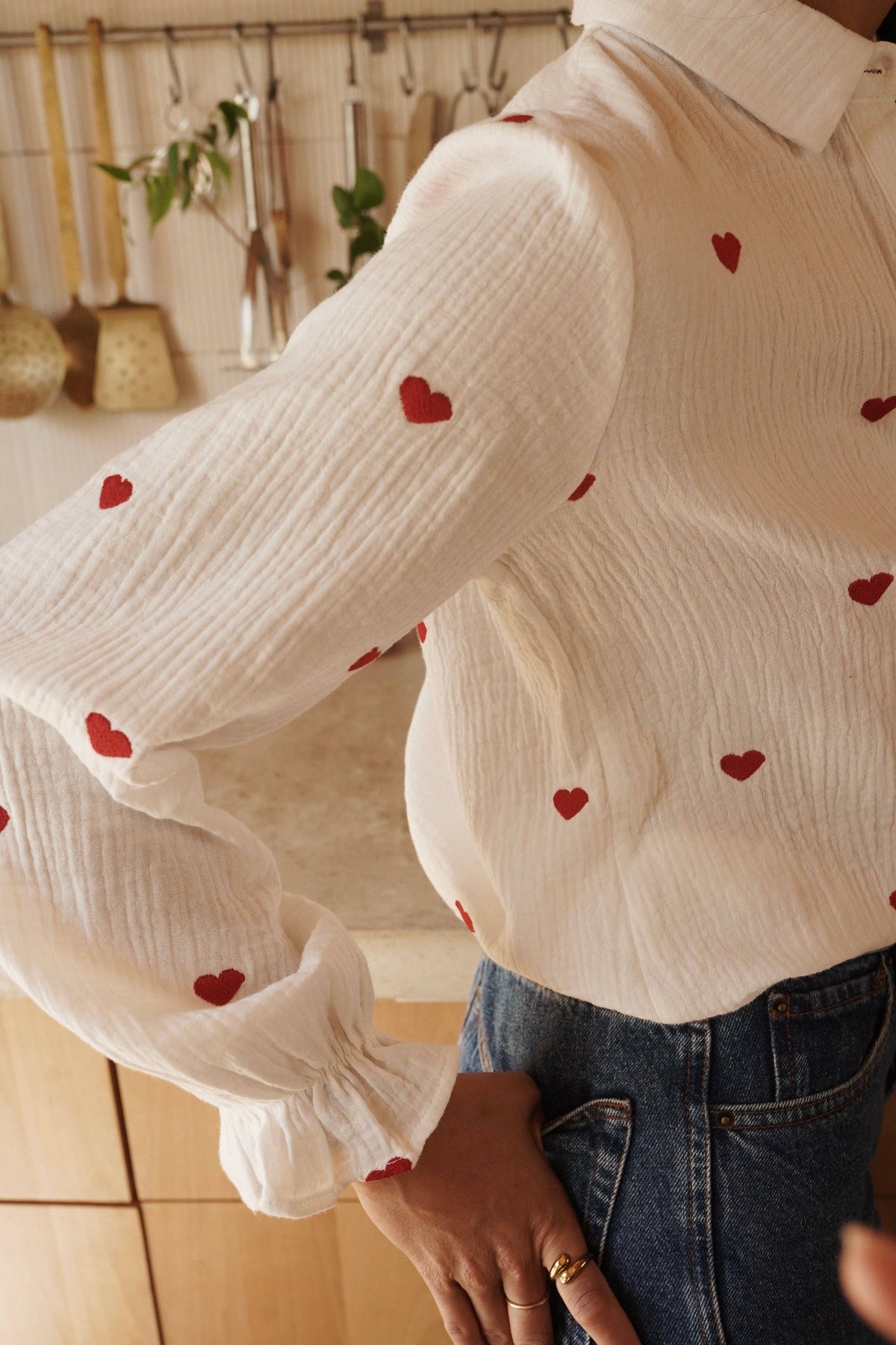 Lou Heart Embroidered Blouse | Textured Cotton Top