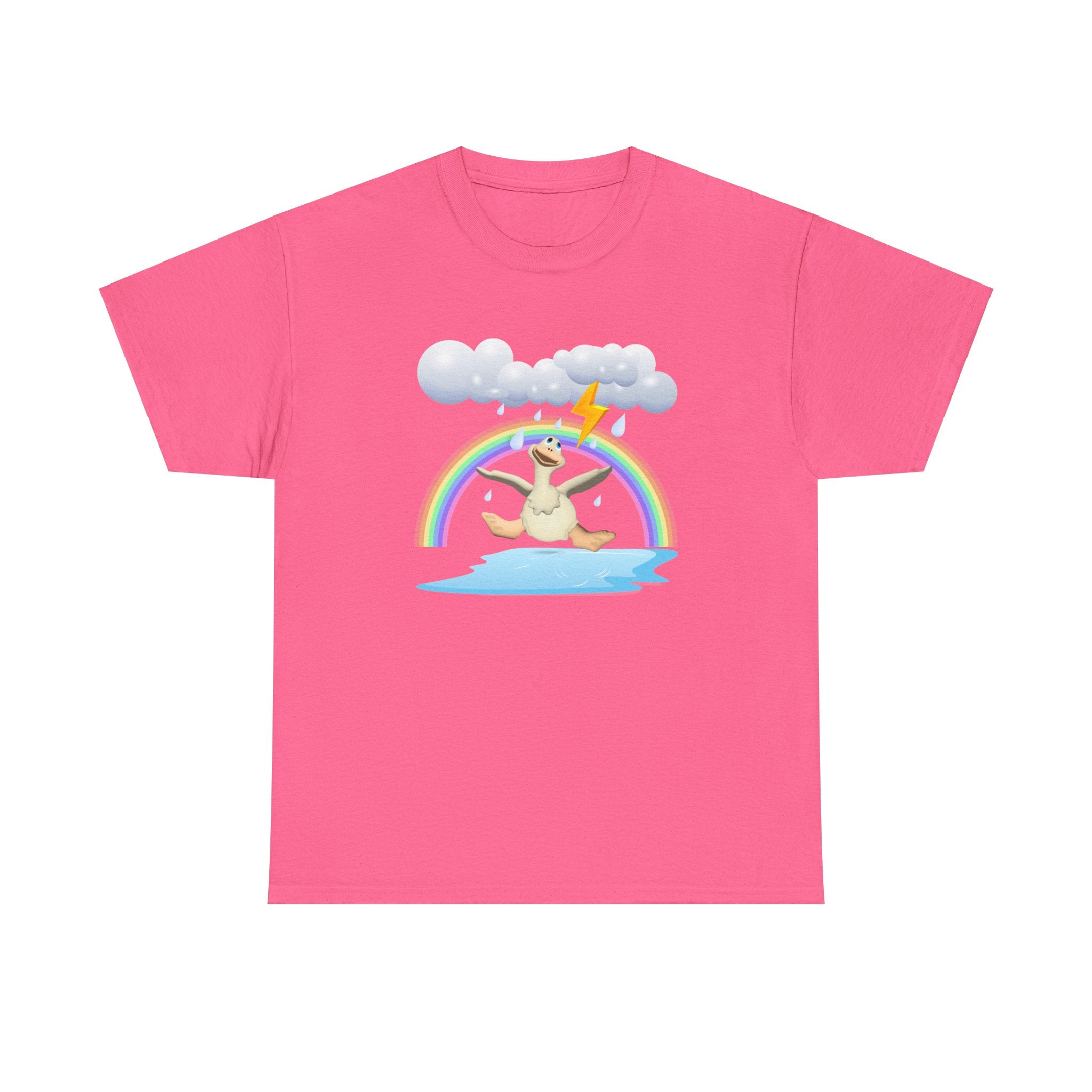 Crazy duck in rainy weather with rainbows and lightning Heavy Cotton Tee