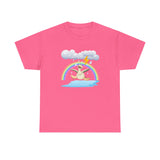 Crazy duck in rainy weather with rainbows and lightning Heavy Cotton Tee