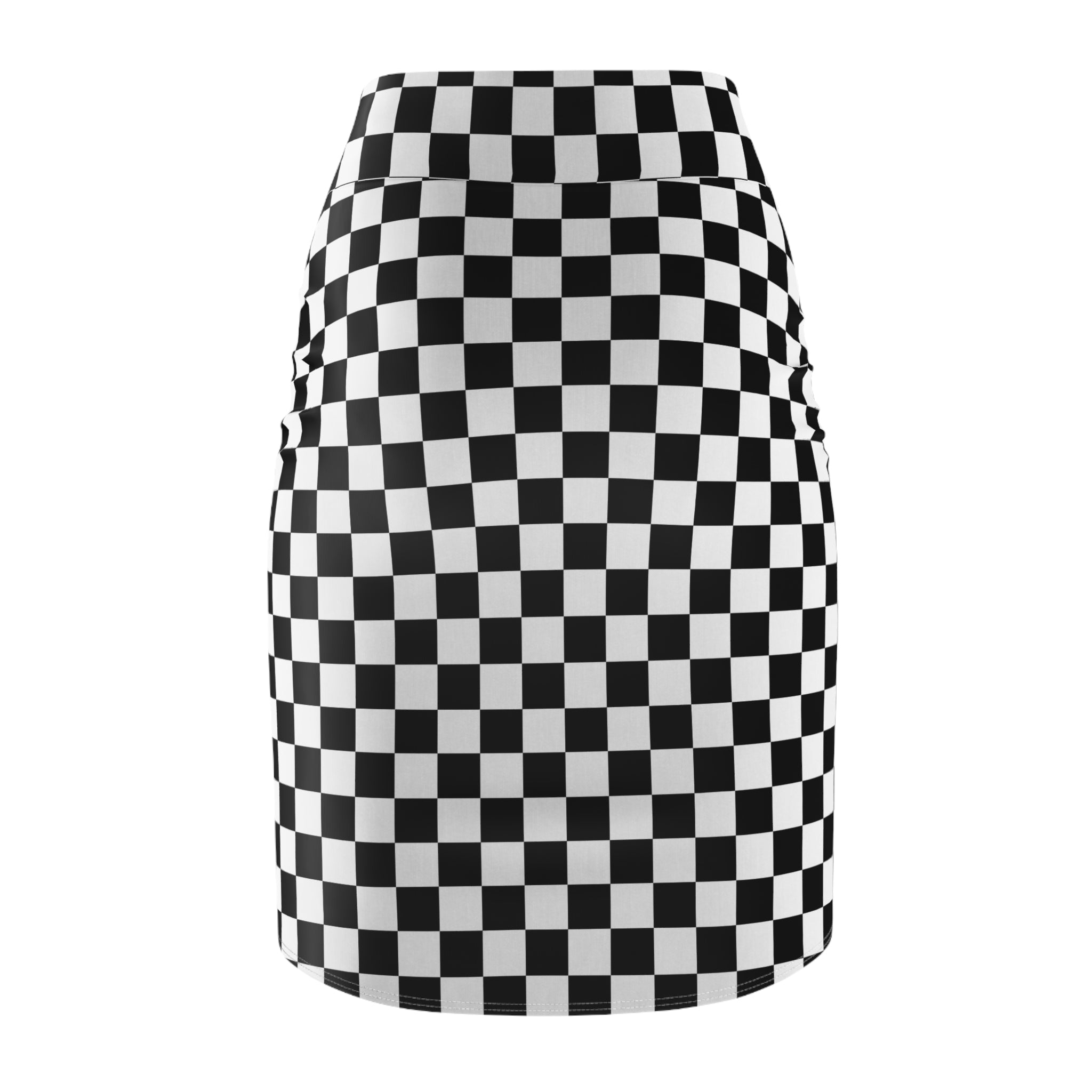 Chessboard Kawaii Panda Women's Pencil Skirt, Cute Panda Print Skirt, Black and White Checkered Skirt, Fun Animal Design Bottoms, Unique