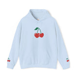 Cherry Heart Embroidered Hoodie — Heart Cherry Graphic Hooded Sweatshirt