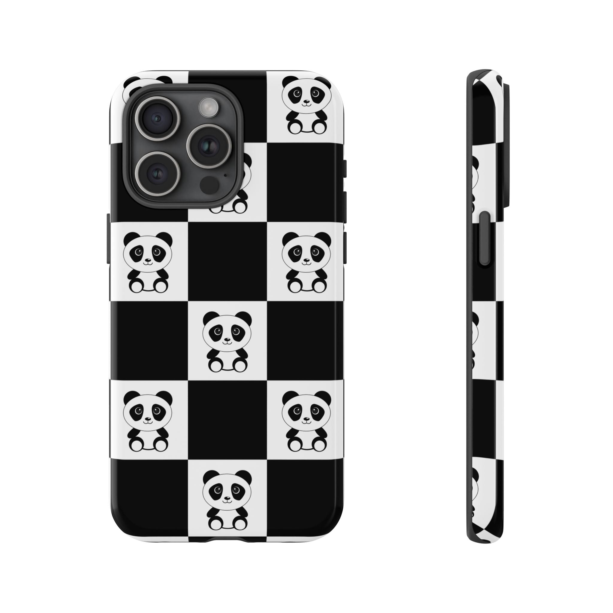Panda Chessboard Tough Cases, Cute Panda Phone Covers, Chess Pattern iPhone Case, Board Games Phone Accessories, Animal Lover Tech