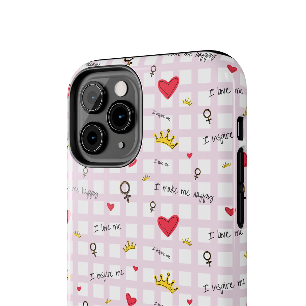 Cozy Hearts & Crowns Phone Case, Heart Design Protective Phone Cover, Crown Pattern Tough Case, Girly Phone Accessories, Valentine's Day
