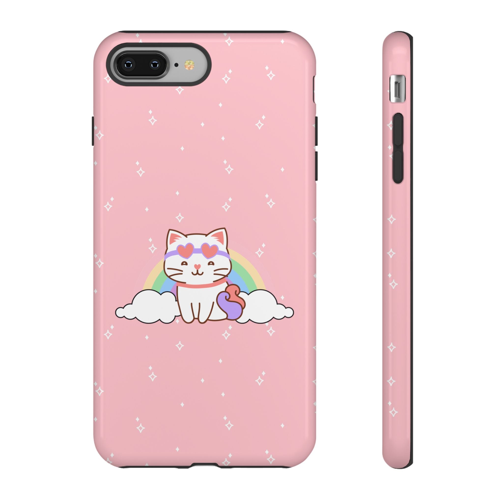 Kawaii Cat Rainbow Tough Cases, Cute Kitty Phone Cover, Protective Phone Case, Adorable Cat Lover Gift, Fun Rainbow Cat Phone Accessories