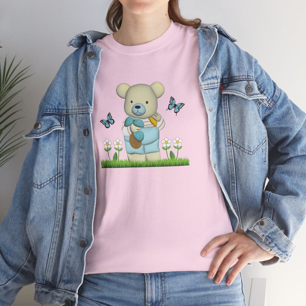 Garden Bear with Butterflies T-Shirt, Cute Bear Shirt, Nature Lover Tee, Botanical Garden Top, Wildlife Animal Unisex Tee