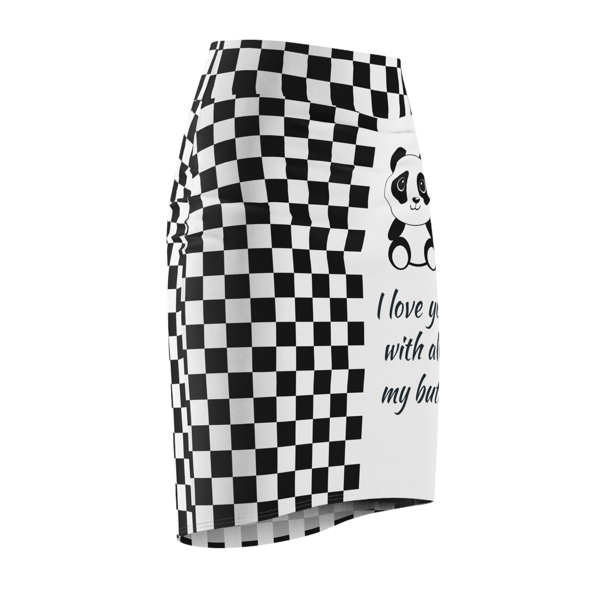 Chessboard Kawaii Panda Women's Pencil Skirt, Cute Panda Print Skirt, Black and White Checkered Skirt, Fun Animal Design Bottoms, Unique