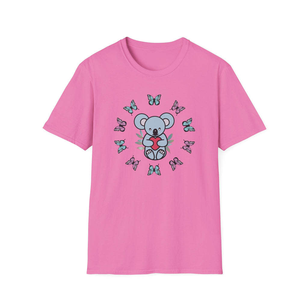 Koala Heart T-Shirt, Cute Animal Tee, Butterfly Graphic Shirt, Nature Lover Gift, Wildlife Lover Top