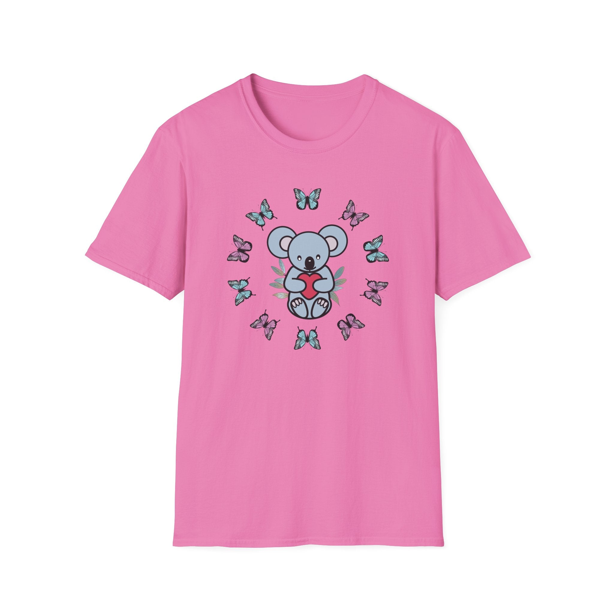 Koala Heart T-Shirt, Cute Animal Tee, Butterfly Graphic Shirt, Nature Lover Gift, Wildlife Lover Top