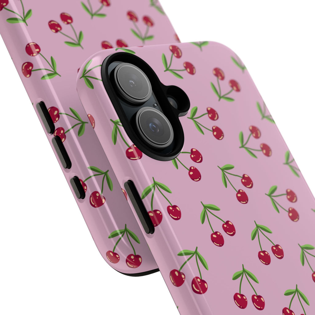 iPhone Cherry Pattern Phone Cases, Floral Tough Cover, Protective Smartphone Shell, Hard Case Gift for Her, Pretty Device Accessories