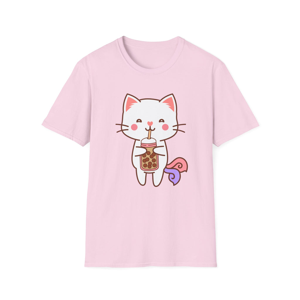 Cat Boba Tea Bubble Tea Anime Kawaii Neko Softstyle T-Shirt, Cute Japanese Kitty Drink Tee, Fun Cartoon Cat Lover Shirt, Trendy