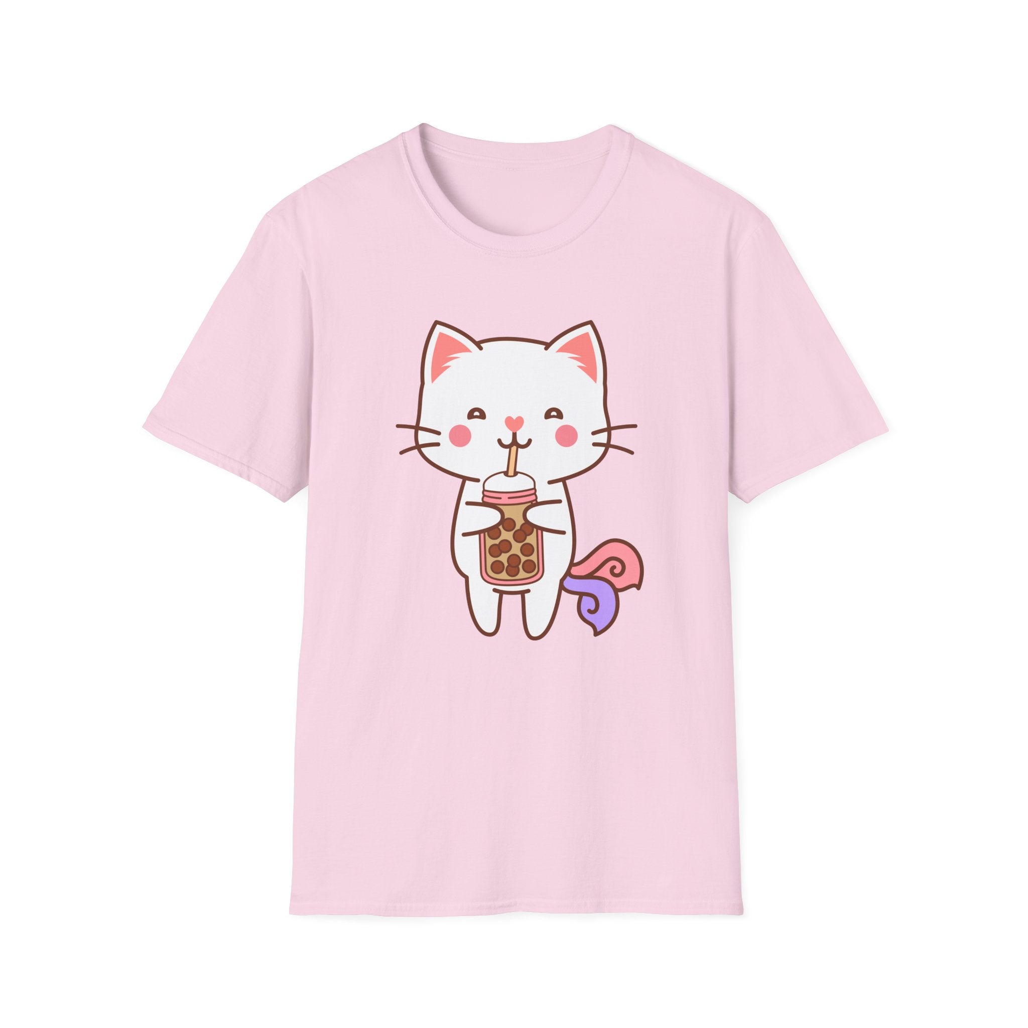 Cat Boba Tea Bubble Tea Anime Kawaii Neko Softstyle T-Shirt, Cute Japanese Kitty Drink Tee, Fun Cartoon Cat Lover Shirt, Trendy