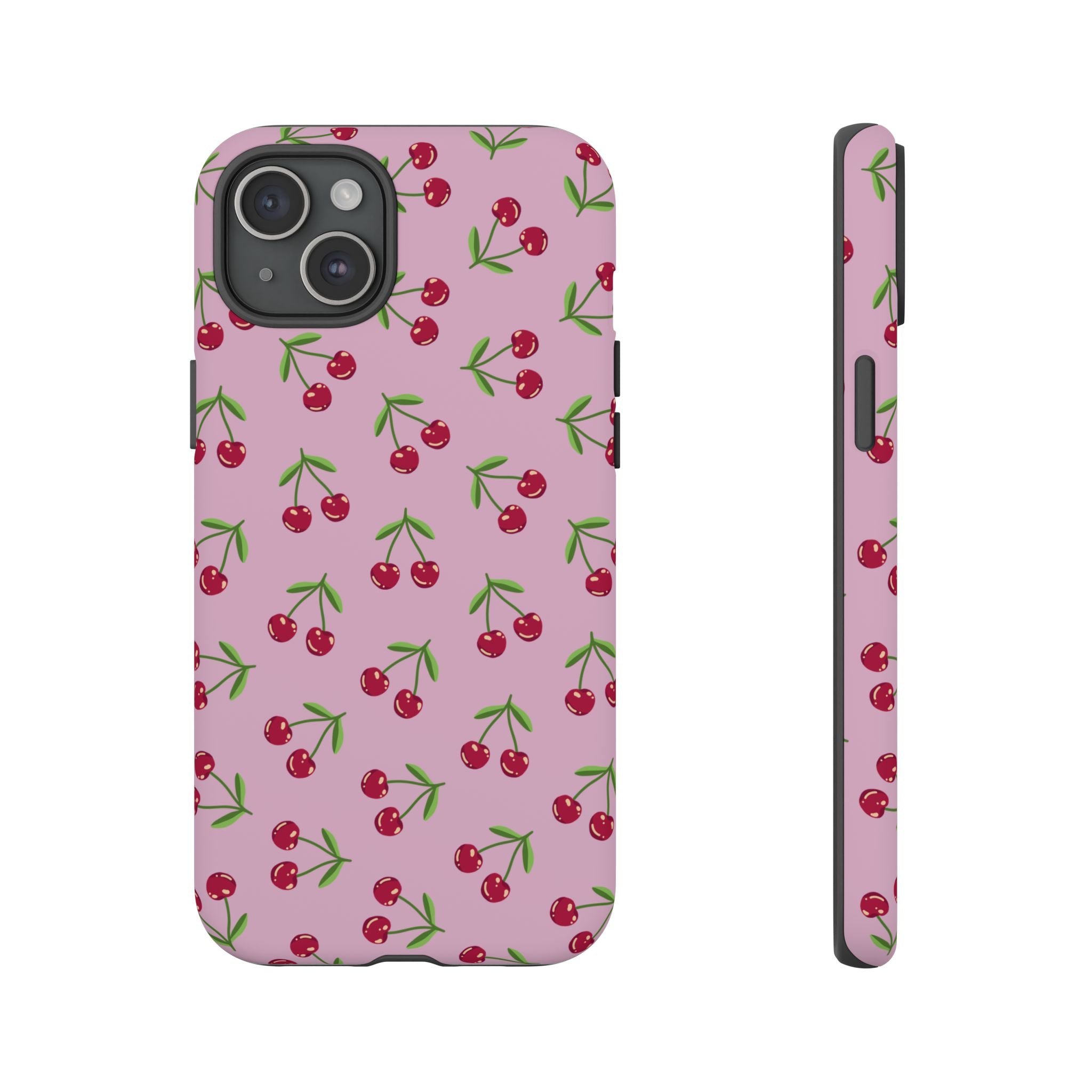 iPhone Cherry Pattern Phone Cases, Floral Tough Cover, Protective Smartphone Shell, Hard Case Gift for Her, Pretty Device Accessories