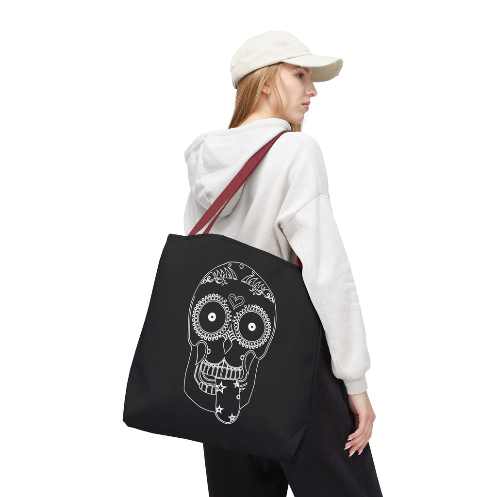 Gothic Skull Tote Bag, Halloween Bag, Spooky Shoulder Bag, Skull and Spider Grocery Tote, Gothic Handbag, Creepy Skull Purse