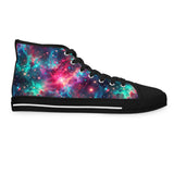 Neon Space High Top Sneakers, Galaxy Print Shoes, Outer Space Sneaker, Women's Fashion Footwear, Trendy Astro Sneaks