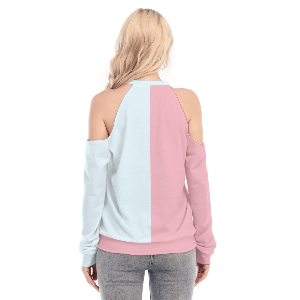 Pastel Teddy Cold Shoulder Sweatshirt – High Neck Cute Top