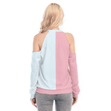 Pastel Teddy Cold Shoulder Sweatshirt – High Neck Cute Top