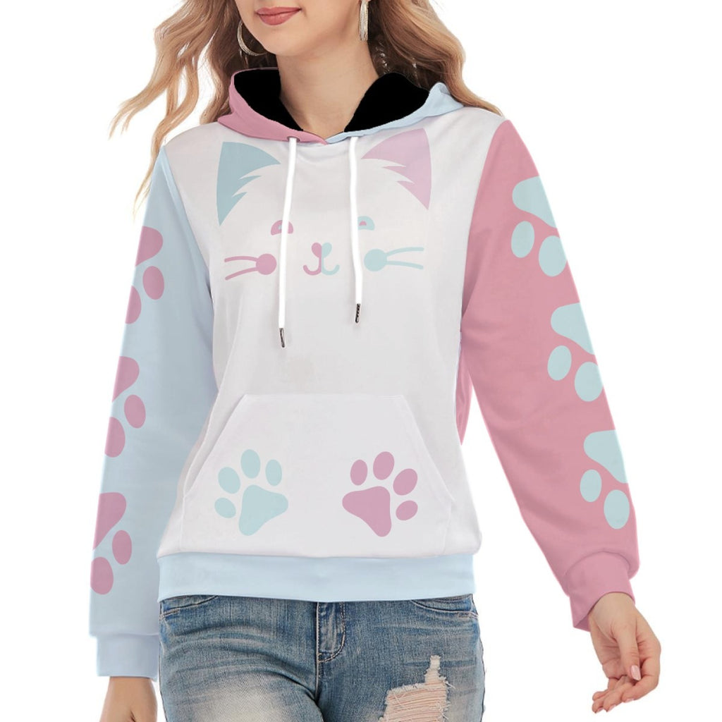 Pastel Cat Hoodie with Paw Prints – Cozy Colorblock Hoodie | 310GSM Cotton