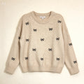 Cream Bow Knit Sweater – Fluffy Coquette Pullover with Black Embroidered Bows
