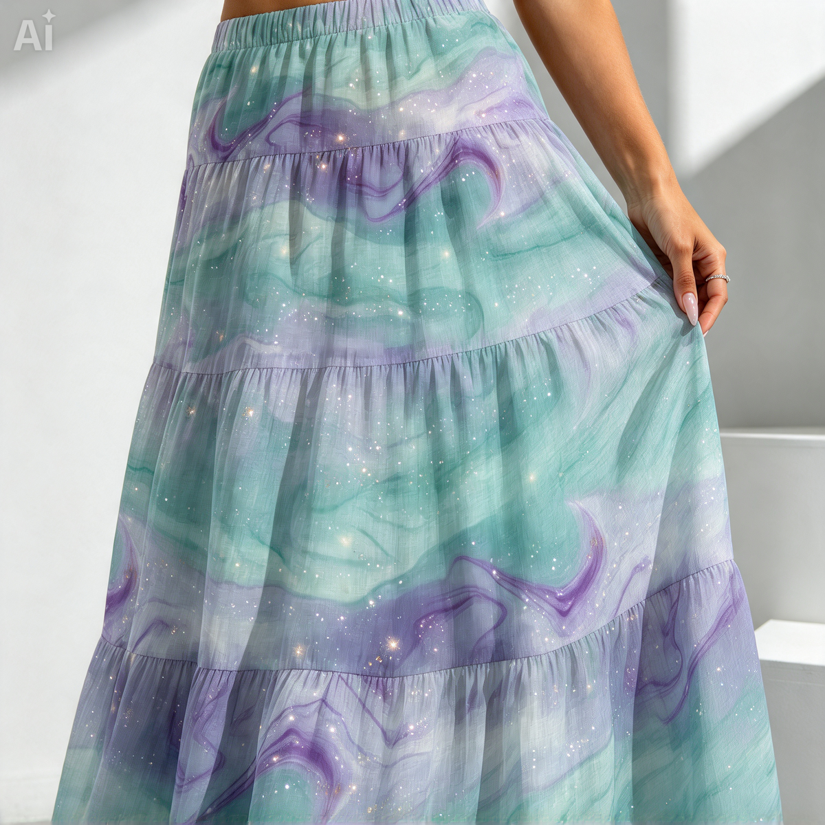 Pastel Galaxy Tiered Maxi Skirt