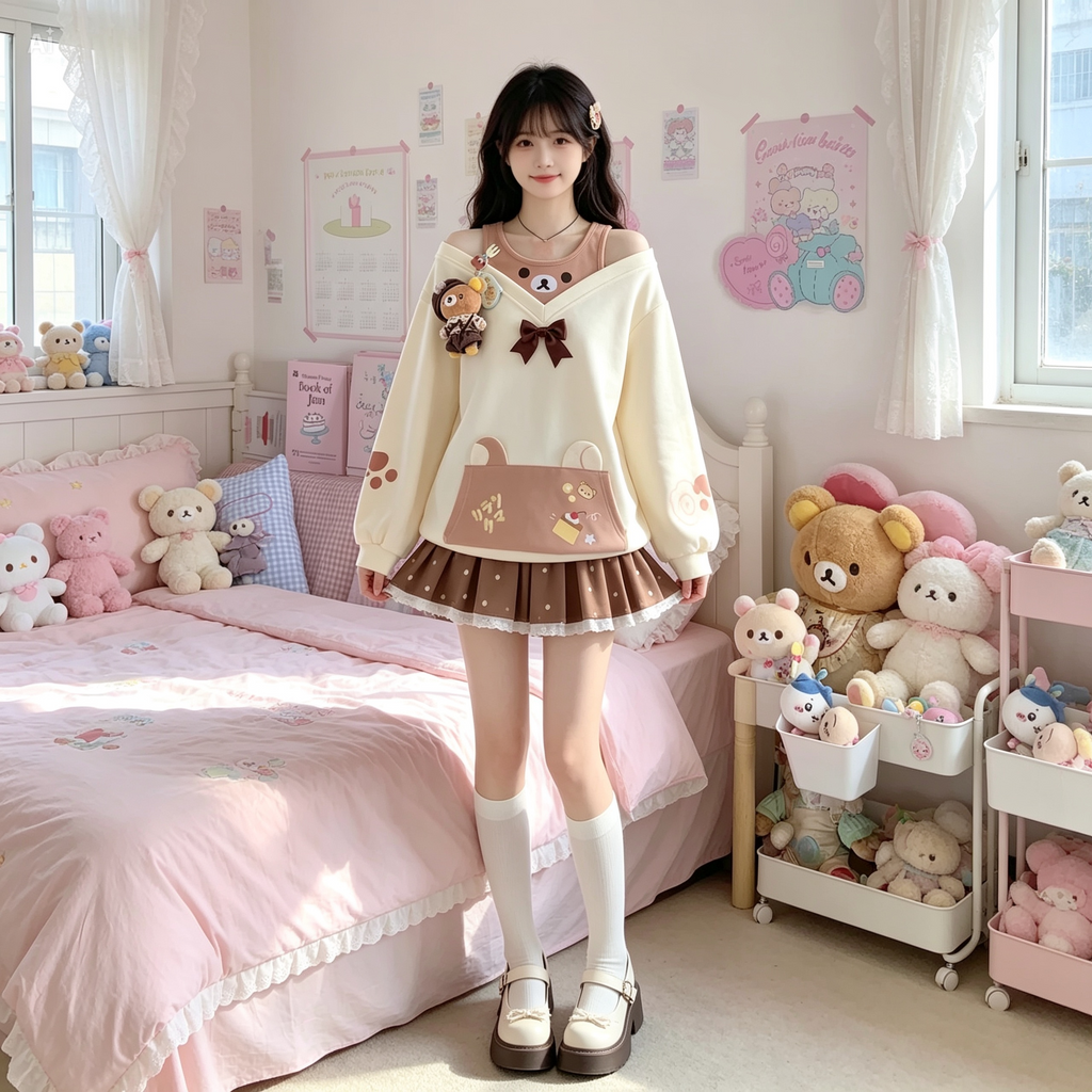 Cute Bear Kawaii Off Shoulder Top