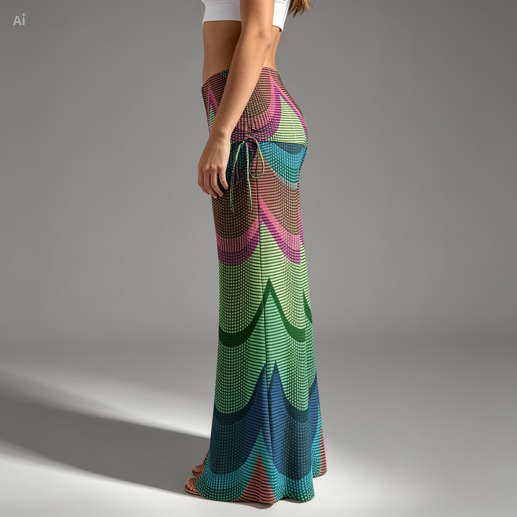 Rainbow Wave Wide Leg Pants – Boho Fold Over Palazzo Pants