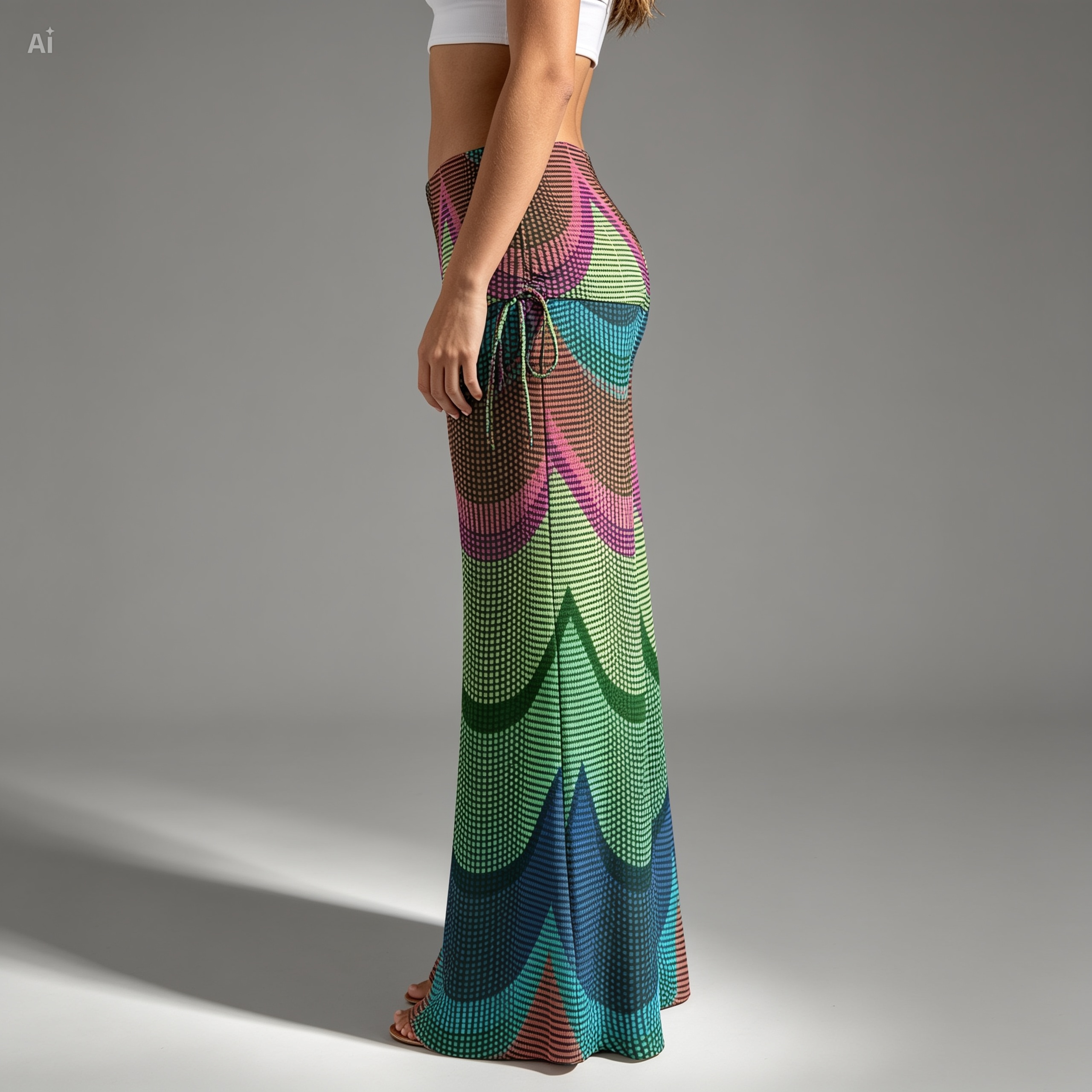 Rainbow Wave Wide Leg Pants – Boho Fold Over Palazzo Pants