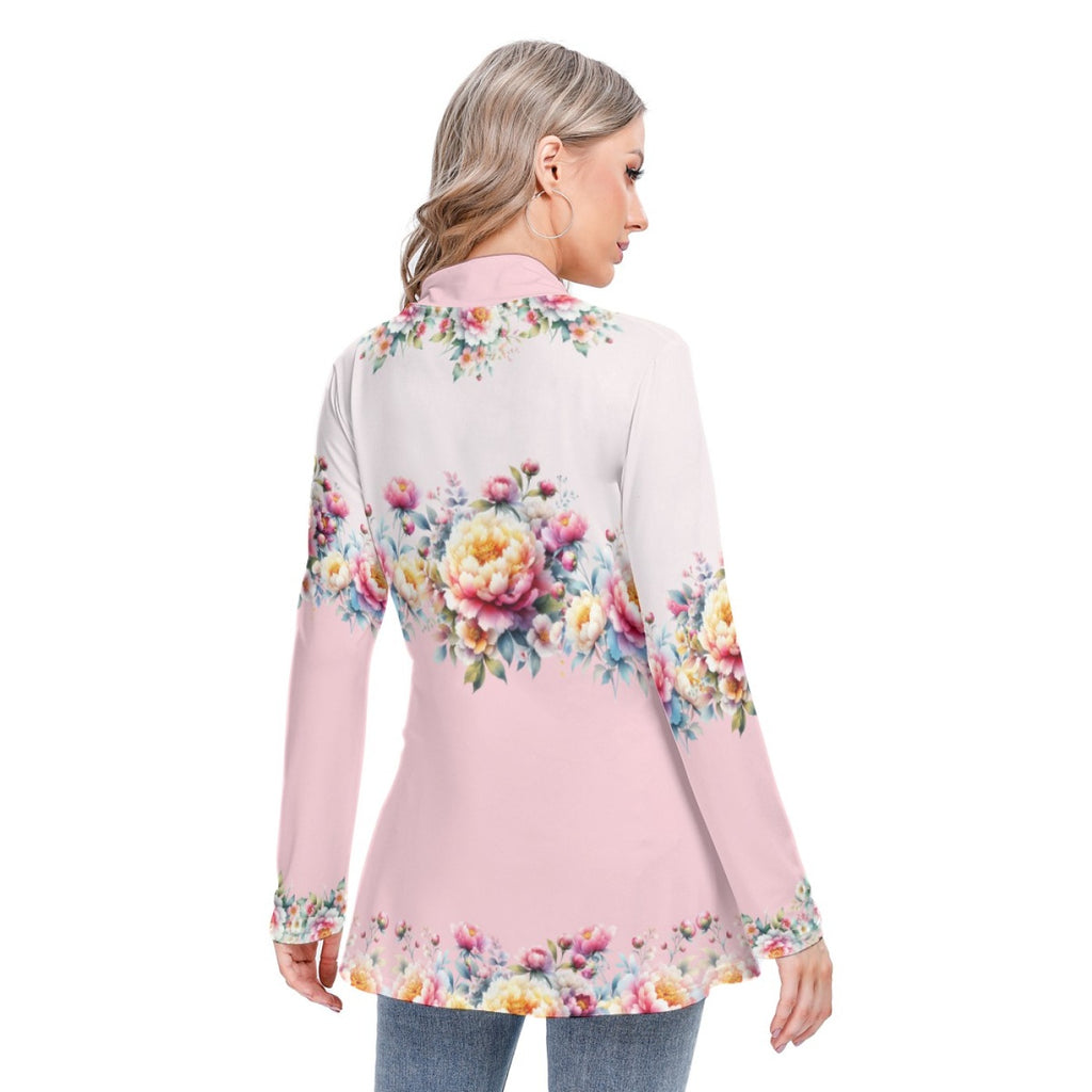 Floral Heap Neck Tunic Blouse – Long Sleeve Slim Fit Top for Women