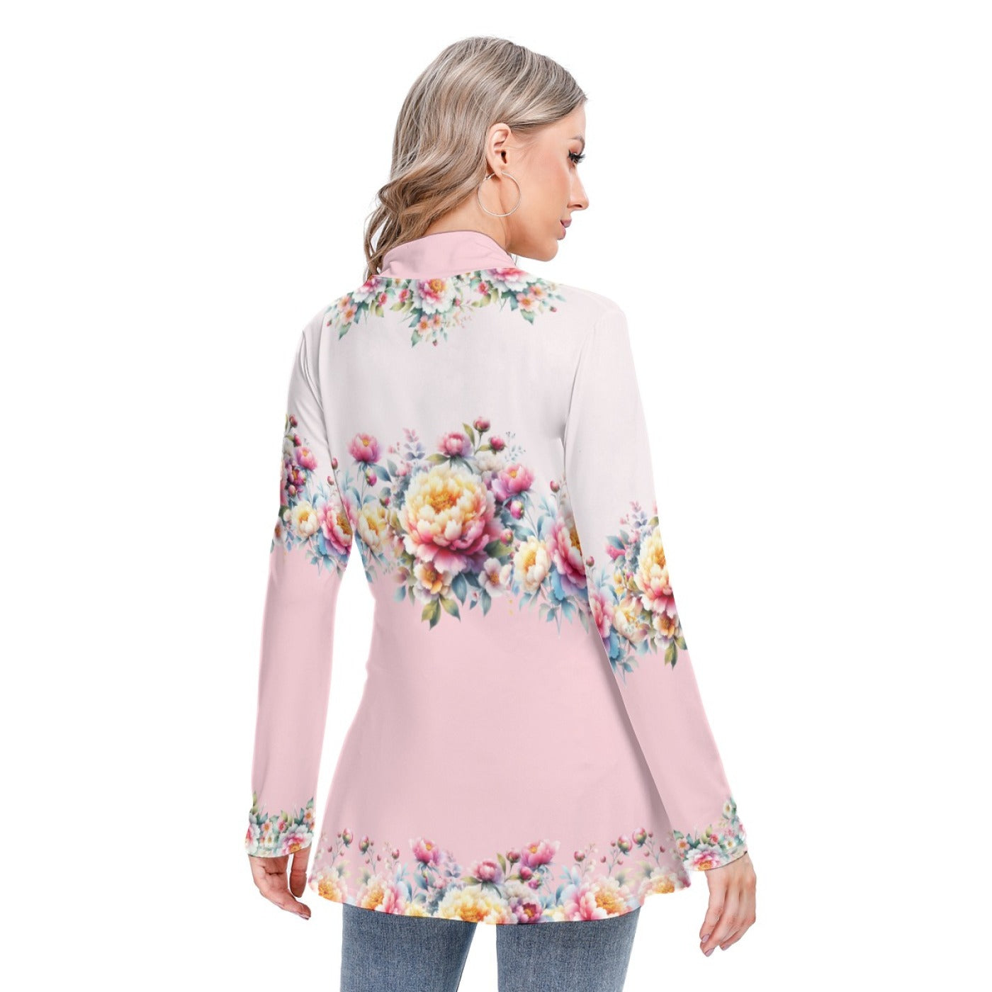 Floral Heap Neck Tunic Blouse – Long Sleeve Slim Fit Top for Women
