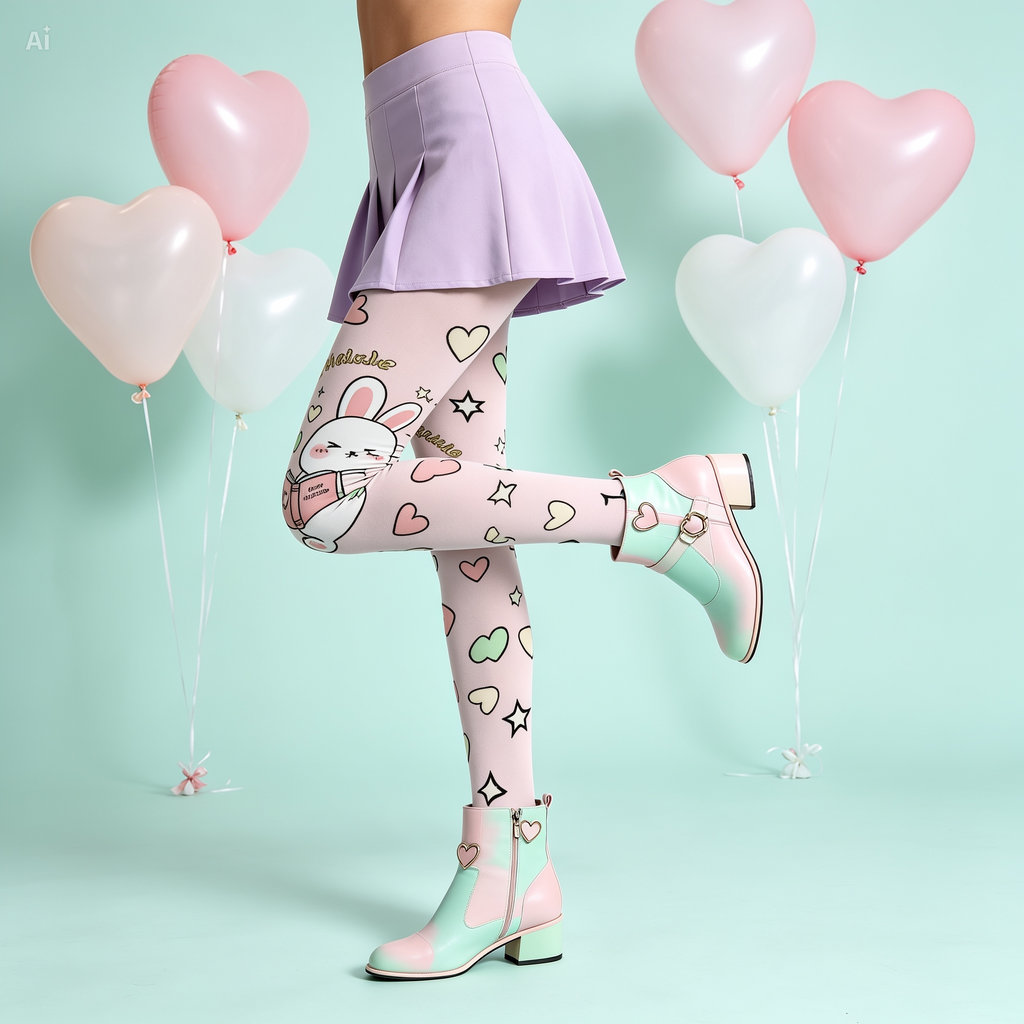 Pastel Bunny Heart Tights | Cute Kawaii Stockings