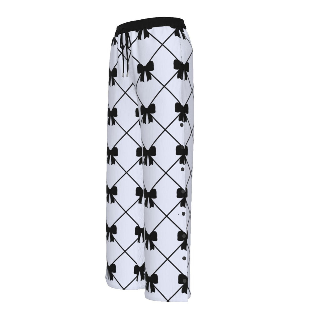 Black Bow Side Slit Wide Leg Pants