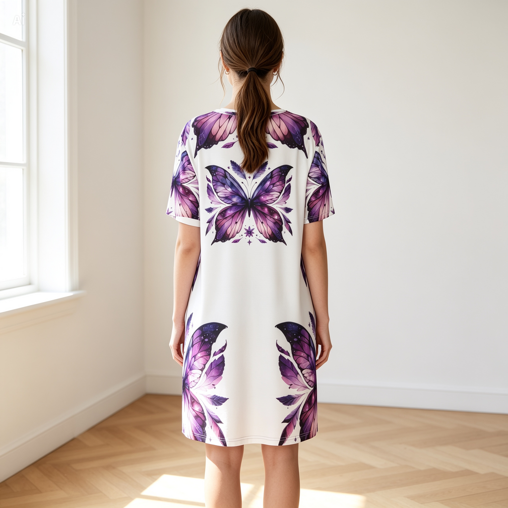 Purple Butterfly T-Shirt Dress – Fairycore Casual Summer Dress