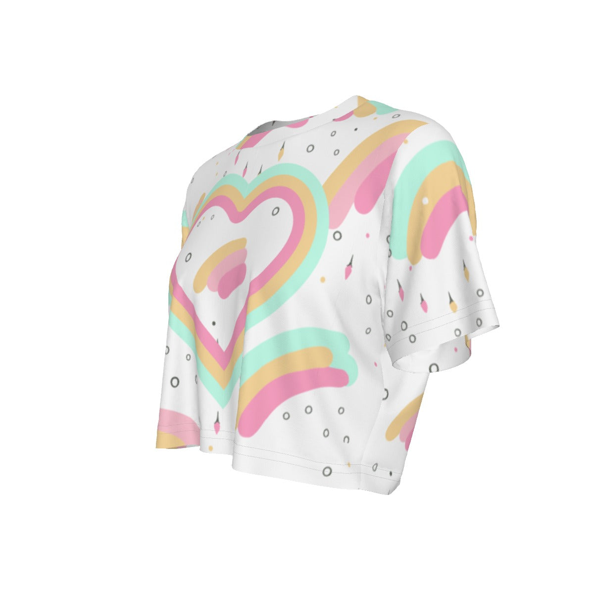 Kawaii Heaven Rainbow Heart Cropped T-Shirt - Cute Pastel Graphic Crop Top for Gym Yoga Outdoor Activities