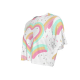 Kawaii Heaven Rainbow Heart Cropped T-Shirt - Cute Pastel Graphic Crop Top for Gym Yoga Outdoor Activities