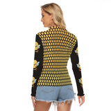 Women's Honeycomb Bee Mesh Long Sleeve Crop Top - Sexy Yellow Black Kawaii Aesthetic Shirt