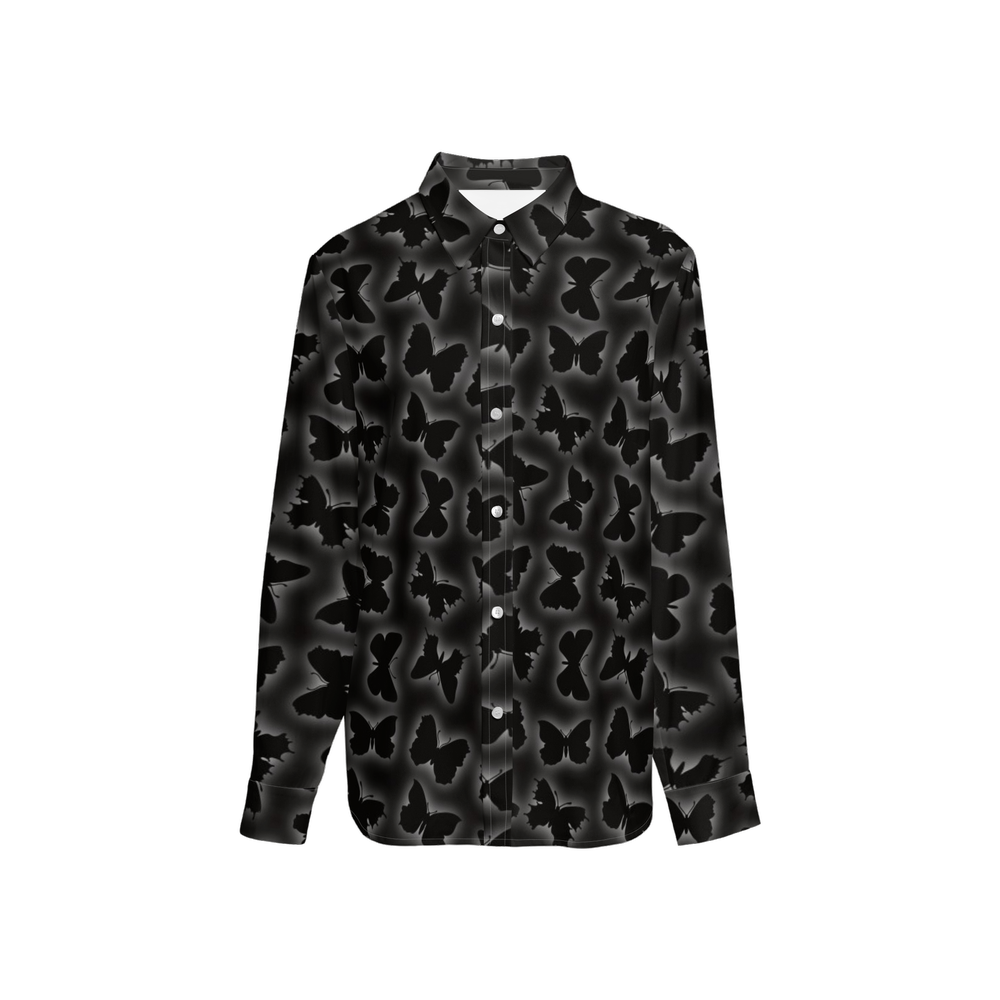 Glowing Butterflies Women's Classic Long Sleeve Button-Up Shirt Silky-like Elegance