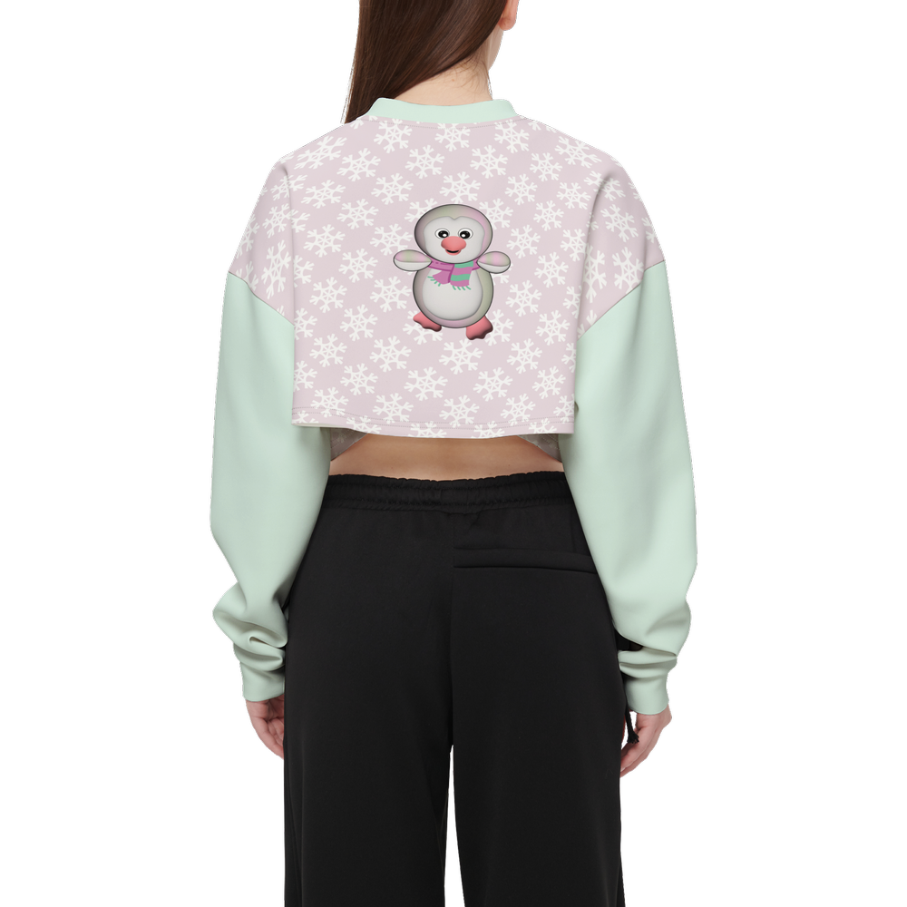 Kawaii Pinguin Women's Cropped Crewneck Sweatshirt-Techno Scuba Knit