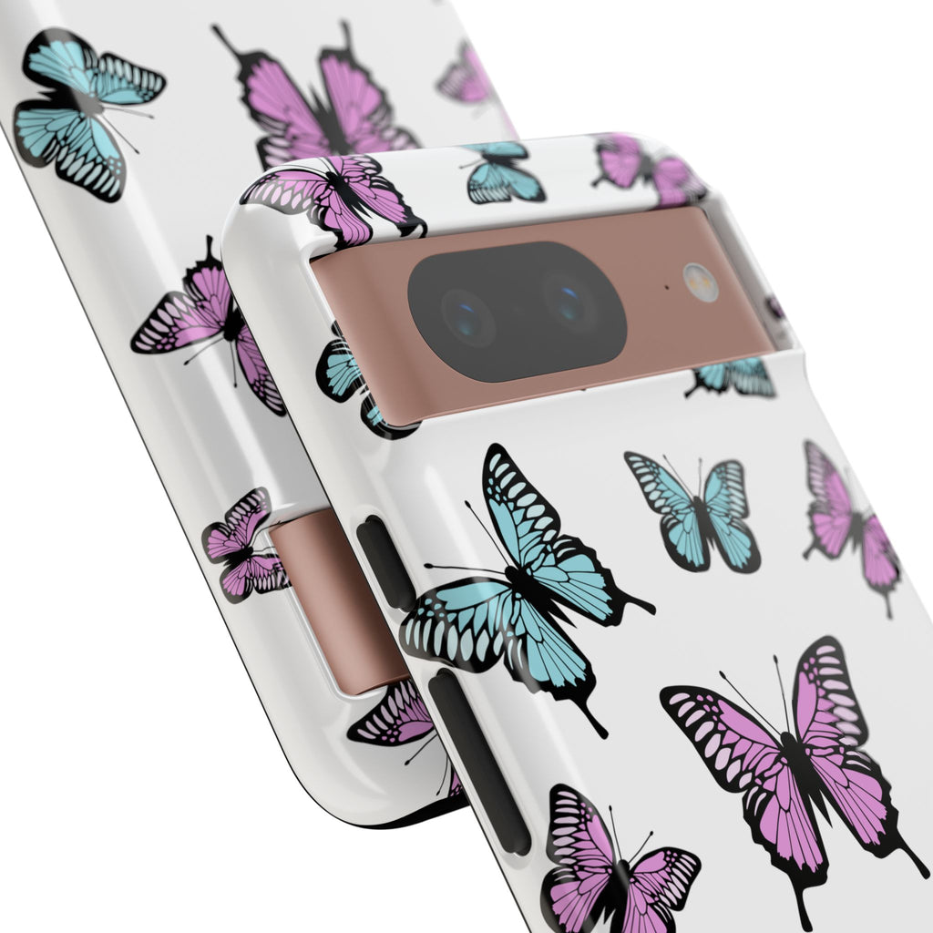 Butterfly Pattern White Background Phone Cases, Protective Cover, Strong Cases, Impact Resistant, Floral Design, Unique Gifts