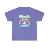 Crazy duck in rainy weather with rainbows and lightning Heavy Cotton Tee